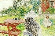 Carl Larsson sommardag karin och brita i tradgarden-sommartid oil painting reproduction